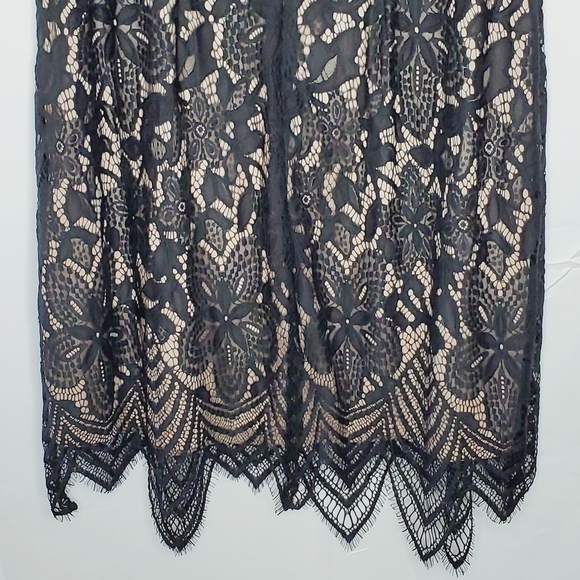Sharagano Lace Overlay Fringe Hem Dress 22W Black Sleeveless Cocktail Whimsy NEW - Picture 8 of 14